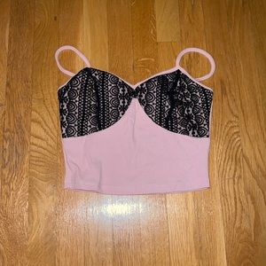 Women’s pink tank top with black lace detailing size Small